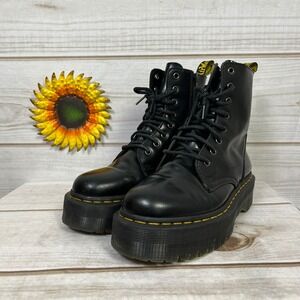 Dr Martens Jadon Platform Combat Boots Black Leather Lace Up Women 7 Mens 6